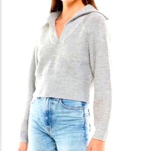 WAYF Quarter Zip Pullover Sweater Medium Gray Fall  Winter Cozy V-Neck NEW